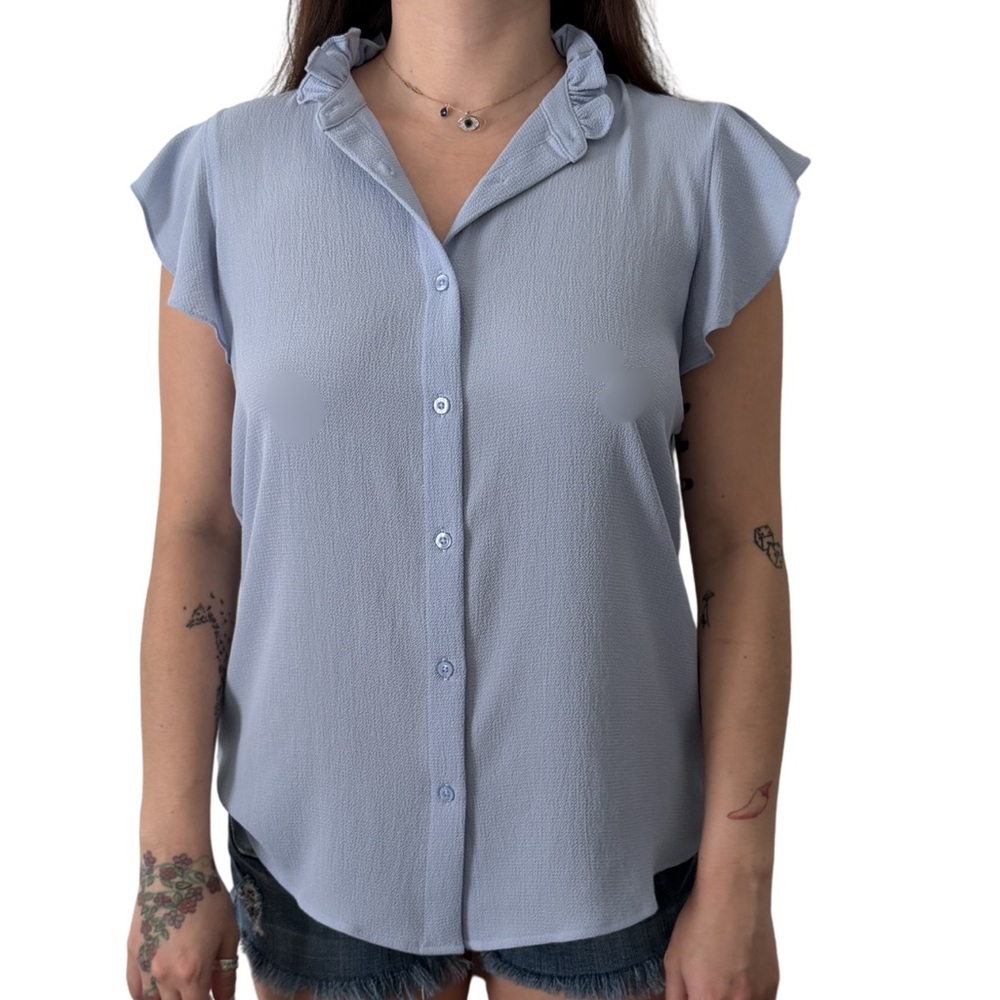 Calvin Klein Blue Ruffle Blouse